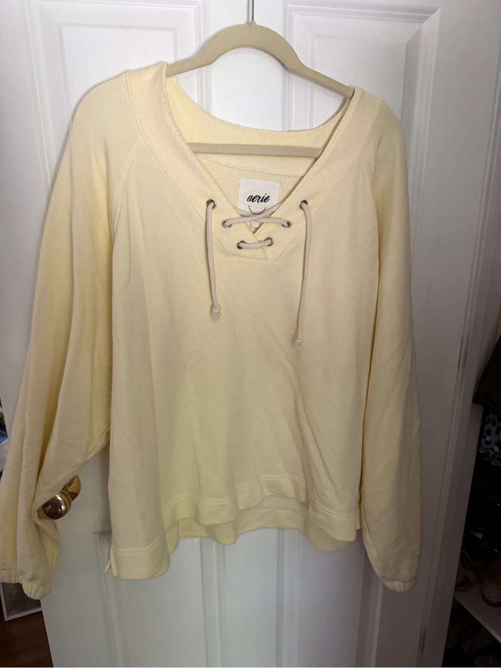 Butter yellow tie front sweatshirt